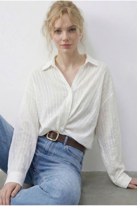 Losse Pasvorm Gestreepte Blouse met Strikdetails - Image 2
