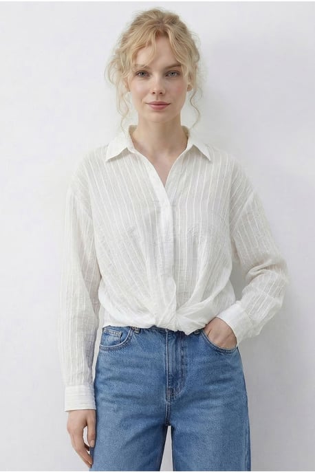Losse Pasvorm Gestreepte Blouse met Strikdetails - Image 3