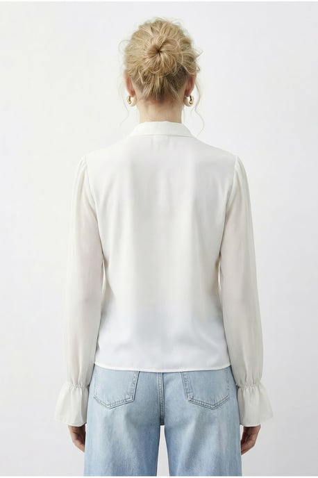 Volangkrage Mandarin Långärmad Chiffon Skjorta - Image 5