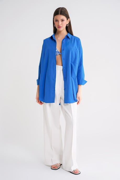 Overmaatse Langermige Knopsluiting Poplin Blouse - Image 2