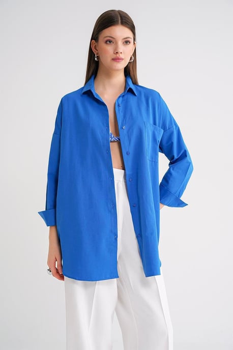 Overmaatse Langermige Knopsluiting Poplin Blouse - Image 4