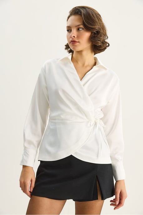 Satin V-Hals Shirt met Striksluiting - Image 3