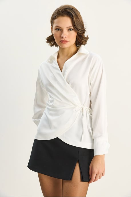 Satin V-Hals Shirt met Striksluiting - Image 4