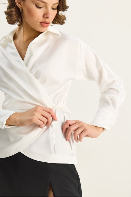 Satin V-Hals Shirt met Striksluiting - Image 6