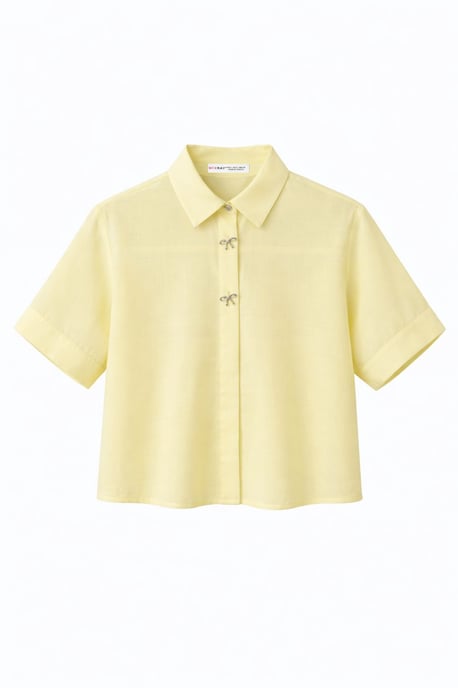 Short Sleeve Crop Shirt with Stone Accessories - Image 1