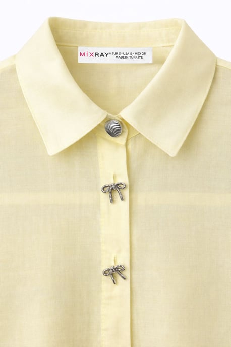 Short Sleeve Crop Shirt with Stone Accessories - Image 3