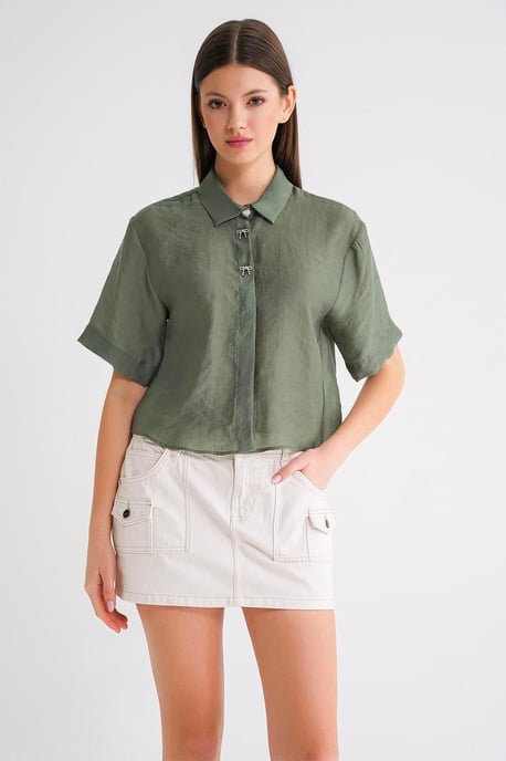 Korte Mouw Crop Shirt met Steenaccessoires - Image 3