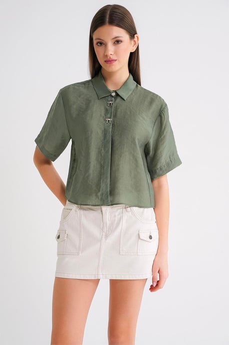 Korte Mouw Crop Shirt met Steenaccessoires - Image 4