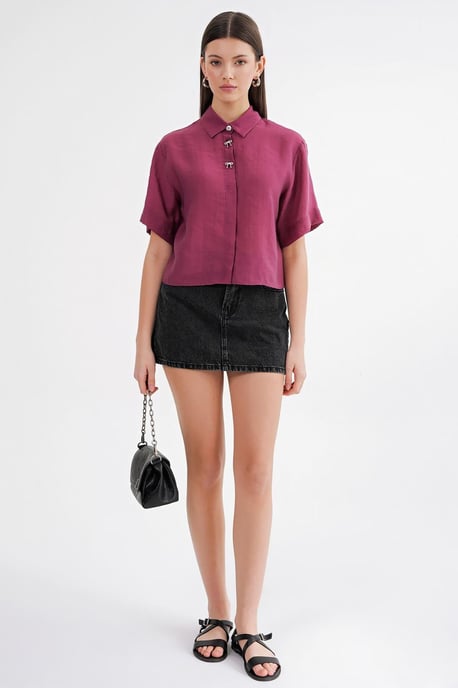 Korte Mouwen Crop Shirt met Stenen Accessoires - Image 2