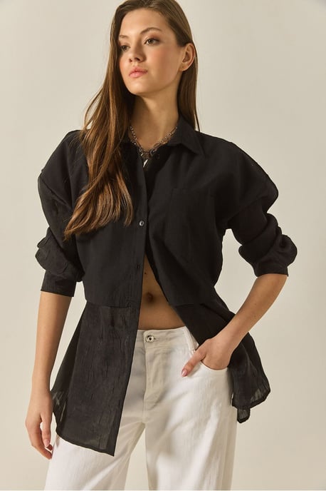 Oversized Organza Blouse met Lange Mouwen en Knoopsluiting - Image 3