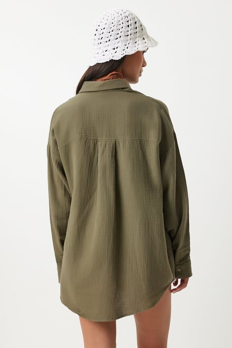Overgrote Geweven Katoenen Shirt met Zak - Image 5