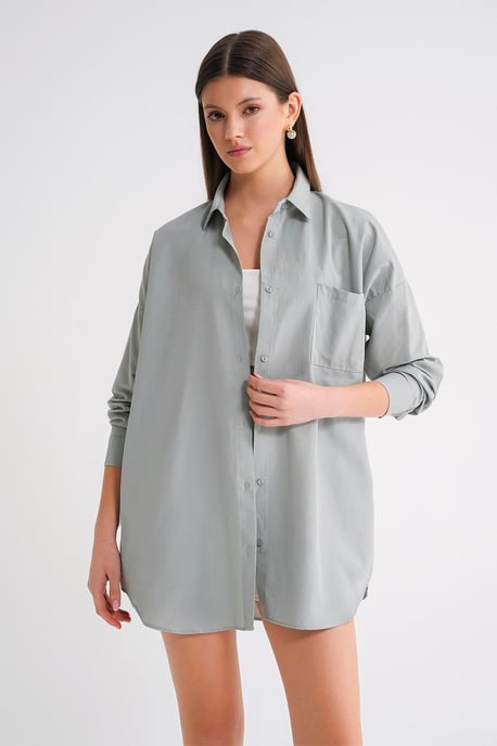 Oversized Lange Mouwen Knopen Poplin Shirt - Image 3
