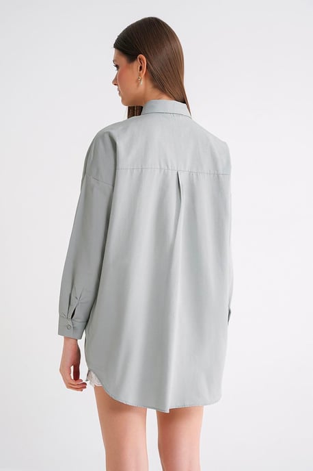 Oversized Lange Mouwen Knopen Poplin Shirt - Image 6