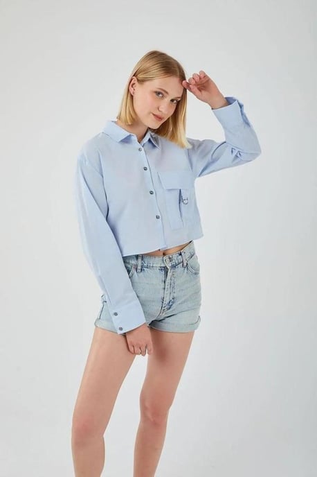 Gekruiste Poplin Blouse met Pocket Detail - Image 1