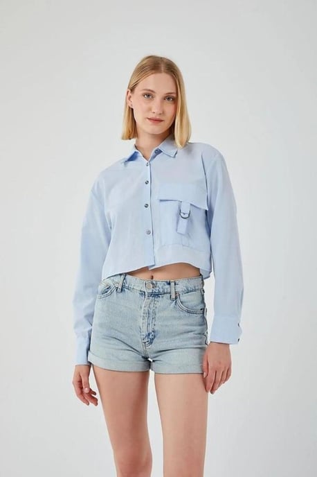 Gekruiste Poplin Blouse met Pocket Detail - Image 2