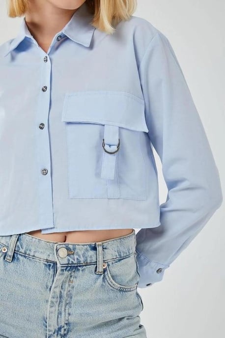 Gekruiste Poplin Blouse met Pocket Detail - Image 3
