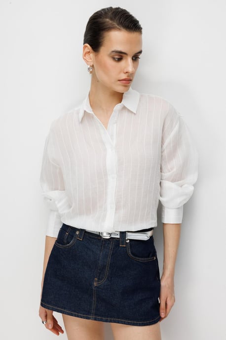 Striped Button-Up Shirt with Shirt Collar - Image 2