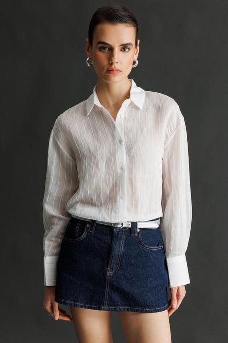 Striped Button-Up Shirt with Shirt Collar - Image 5