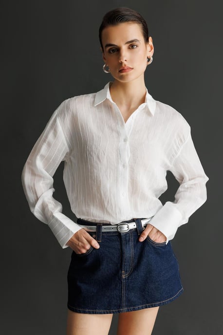 Striped Button-Up Shirt with Shirt Collar - Image 6