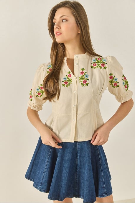 Geborduurde Katoenen Poplin Shirt met Elastische Sluiting - Image 2