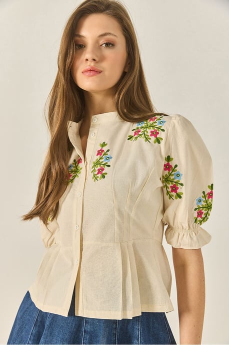 Geborduurde Katoenen Poplin Shirt met Elastische Sluiting - Image 3