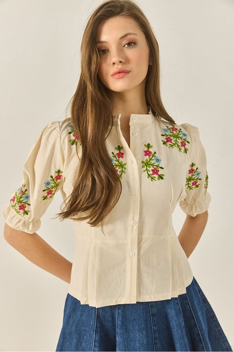 Geborduurde Katoenen Poplin Shirt met Elastische Sluiting - Image 4