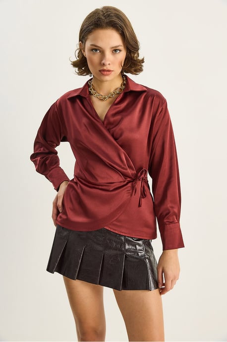 Satijnen V-hals Shirt met Striksluiting - Image 3