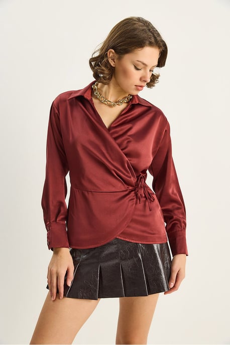 Satijnen V-hals Shirt met Striksluiting - Image 4