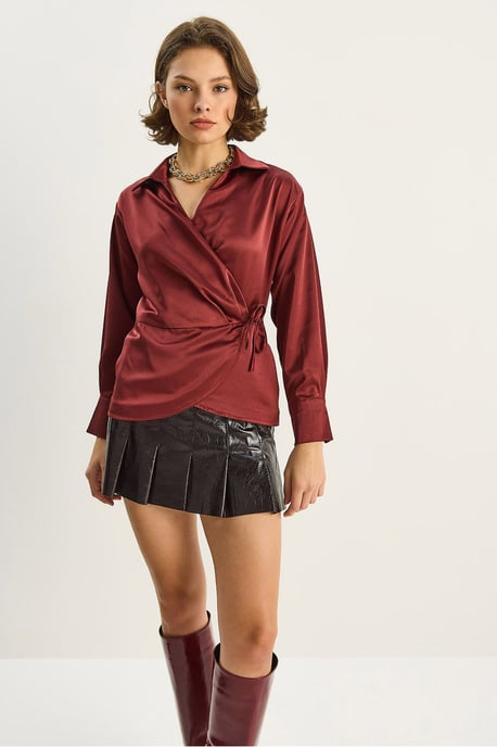 Satijnen V-hals Shirt met Striksluiting - Image 5