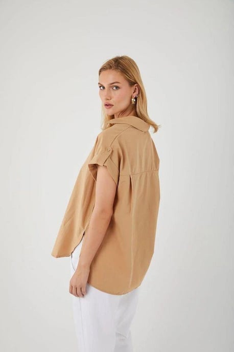 Overmaatse Korte Mouwen Poplin Overhemd met Knopen - Image 3