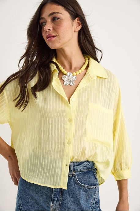 Gestreepte Geweven Cropshirt met Knopsluiting en Zak - Image 3