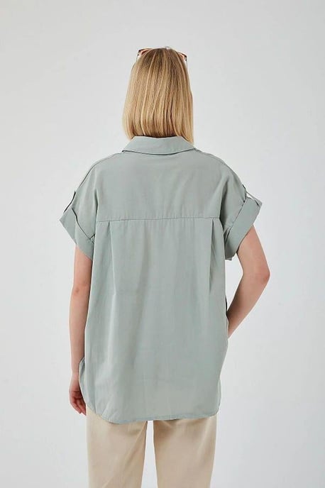 Oversized Korte Mouwen Poplin Overhemd met Knopen - Image 3
