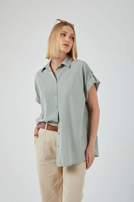 Oversized Korte Mouwen Poplin Overhemd met Knopen - Image 4