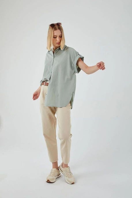 Oversized Korte Mouwen Poplin Overhemd met Knopen - Image 5