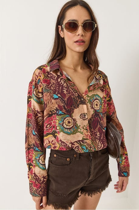 Abstract Patroon Oversized Lange Mouwen Shirt - Image 3
