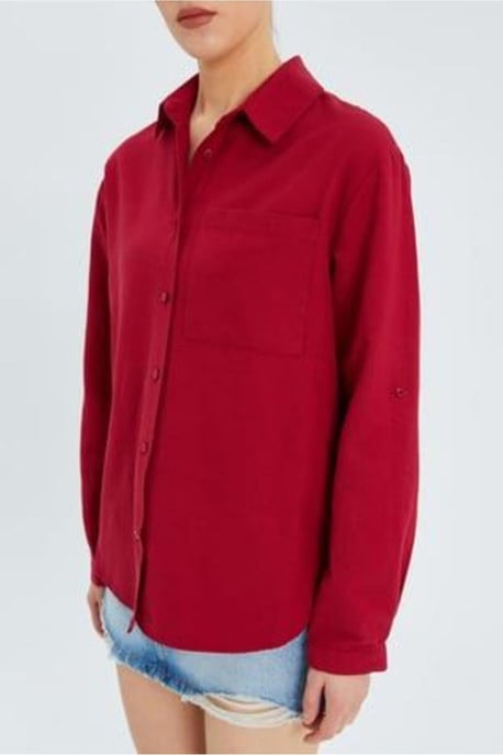 Long Sleeve Button-Up Shirt with Pocket - Image 3