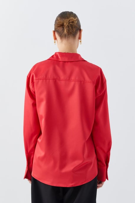Satin Button-Up Shirt with Pocket Detail - Image 6