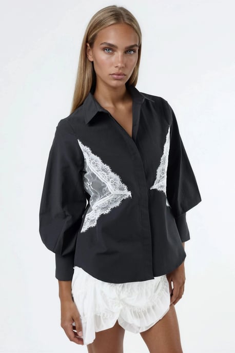 Kanten Gedetailleerde Fitted Poplin Shirt - Image 2