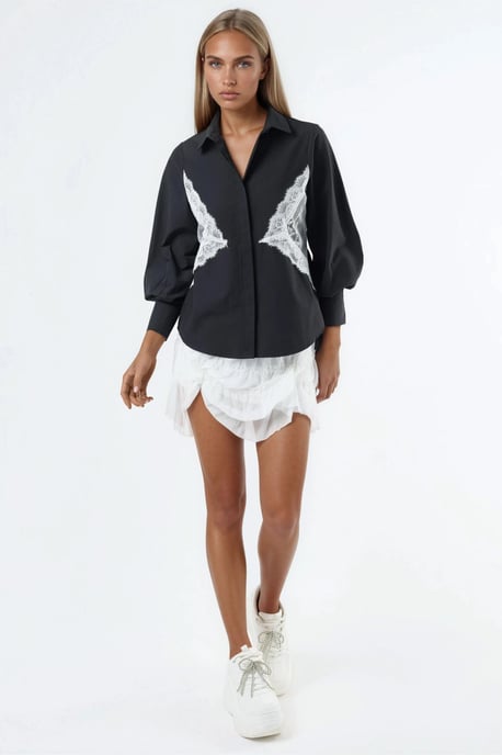 Kanten Gedetailleerde Fitted Poplin Shirt - Image 5