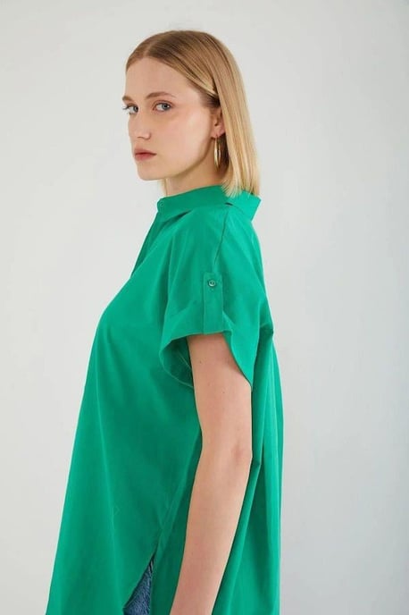 Oversized Korte Mouwen Poplin Overhemd met Knopen - Image 4