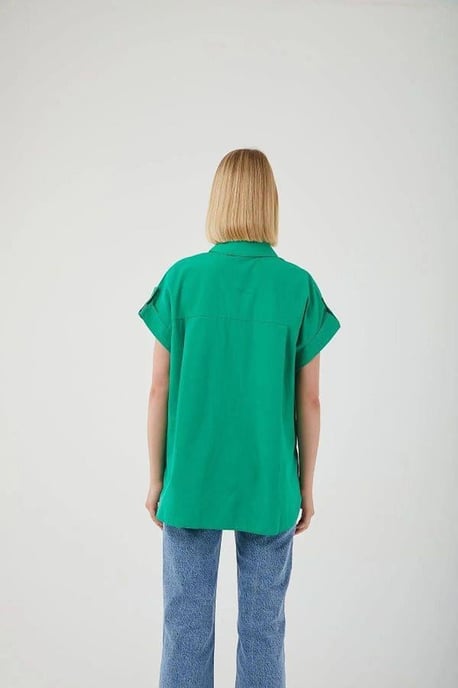 Oversized Korte Mouwen Poplin Overhemd met Knopen - Image 5