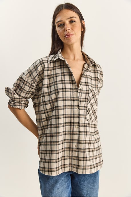 Oversized Lange Mouwen Geruite Shirt met Pocket - Image 2