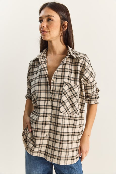 Oversized Lange Mouwen Geruite Shirt met Pocket - Image 4