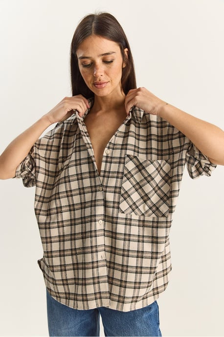 Oversized Lange Mouwen Geruite Shirt met Pocket - Image 5