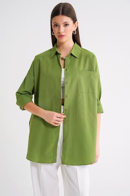 Oversized Langarm Knoopshirt van Poplin - Image 4