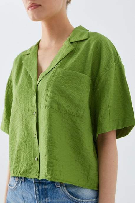 Losse Fit Knop-Up Crop Shirt met Zak - Image 4