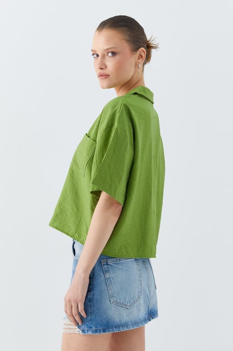 Losse Fit Knop-Up Crop Shirt met Zak - Image 5