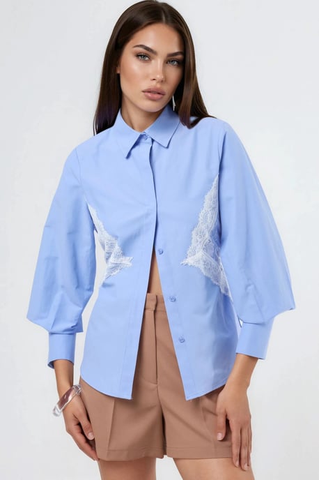 Kanten Gedetailleerde Fitted Poplin Shirt - Image 1