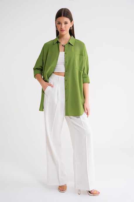 Overmaatse Langermige Knopsluiting Poplin Blouse - Image 2