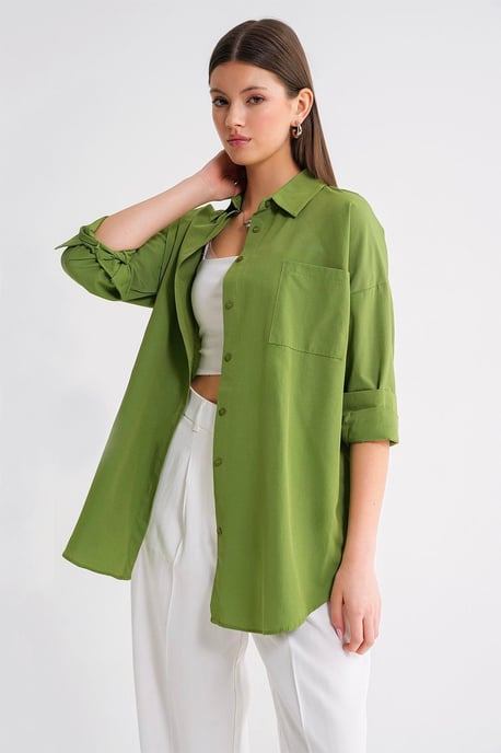 Overmaatse Langermige Knopsluiting Poplin Blouse - Image 3
